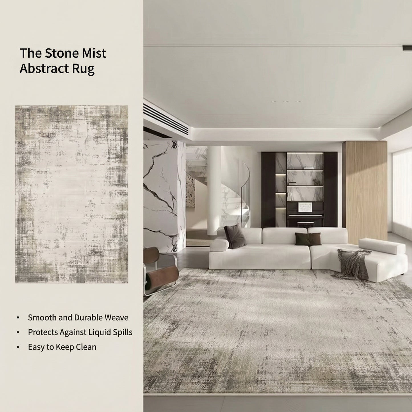 Home Therma Soft-Touch Area Rug - Stone Mist Abstract (Washable)