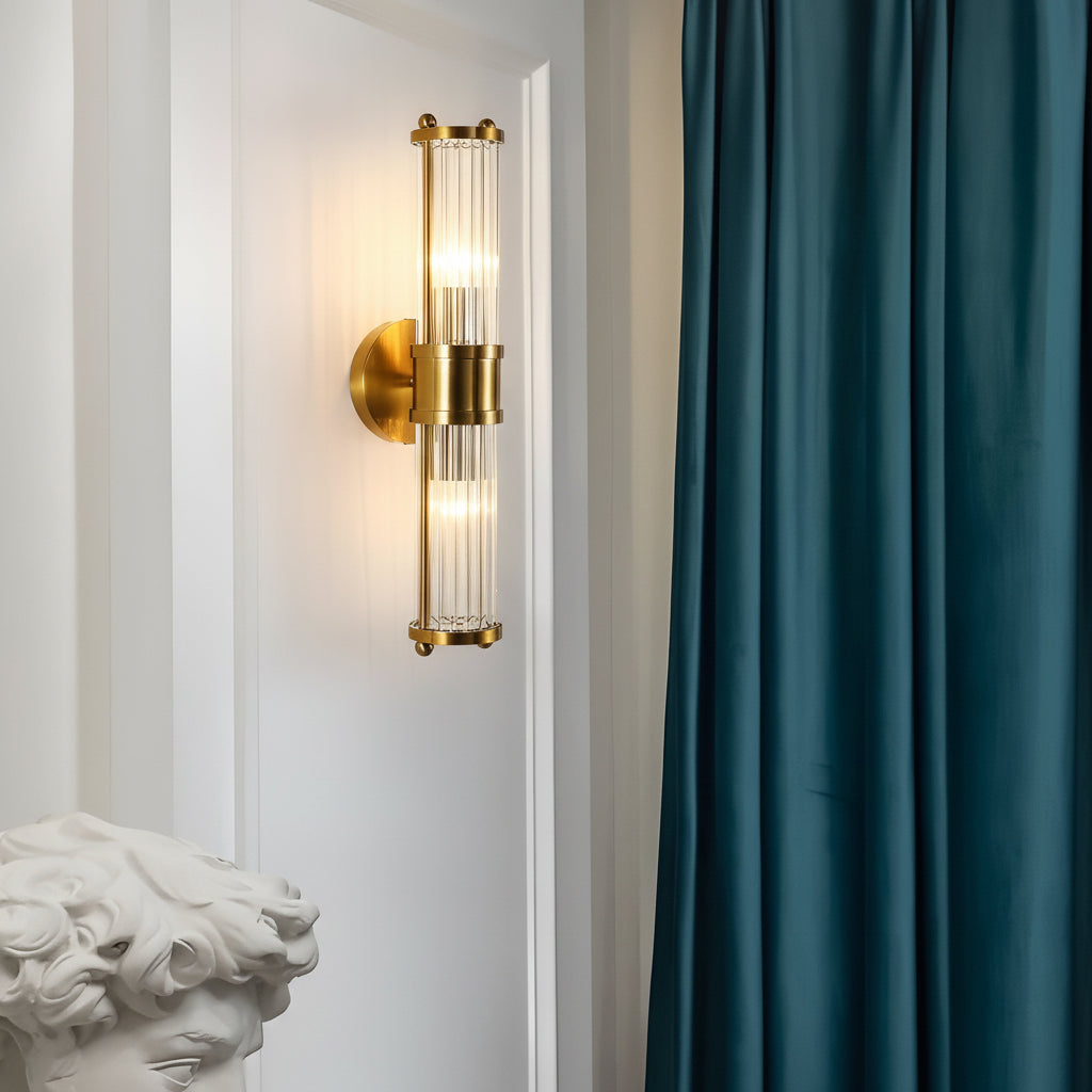 Fluted Glass Wall Sconce | Cylinder Gold Chrome E14 30-45cm / 12-18in - Modern Vanity Light