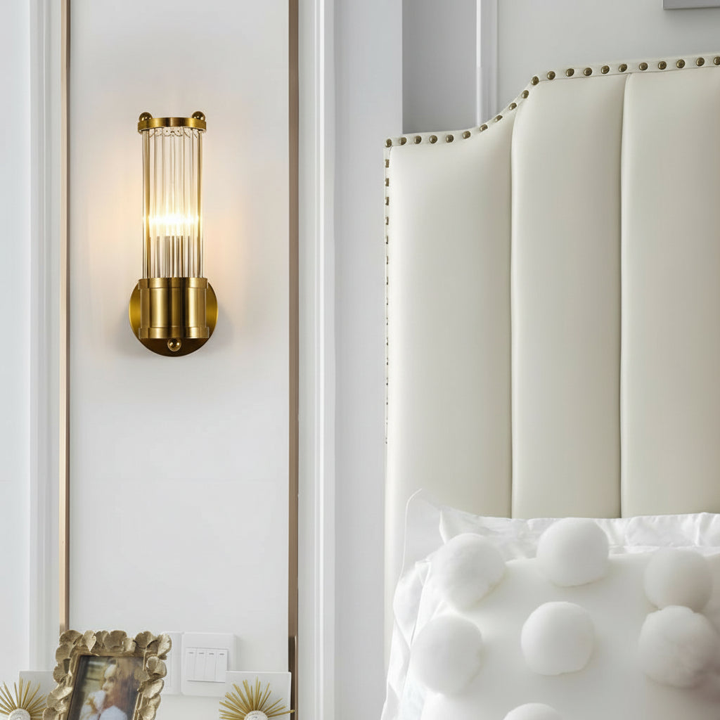 Fluted Glass Wall Sconce | Cylinder Gold Chrome E14 30-45cm / 12-18in - Modern Vanity Light
