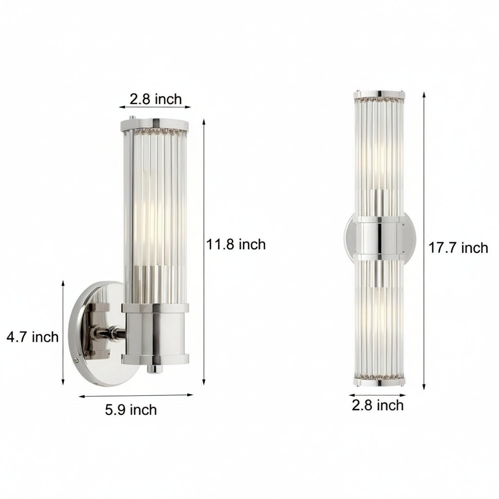 Fluted Glass Wall Sconce | Cylinder Gold Chrome E14 30-45cm / 12-18in - Modern Vanity Light