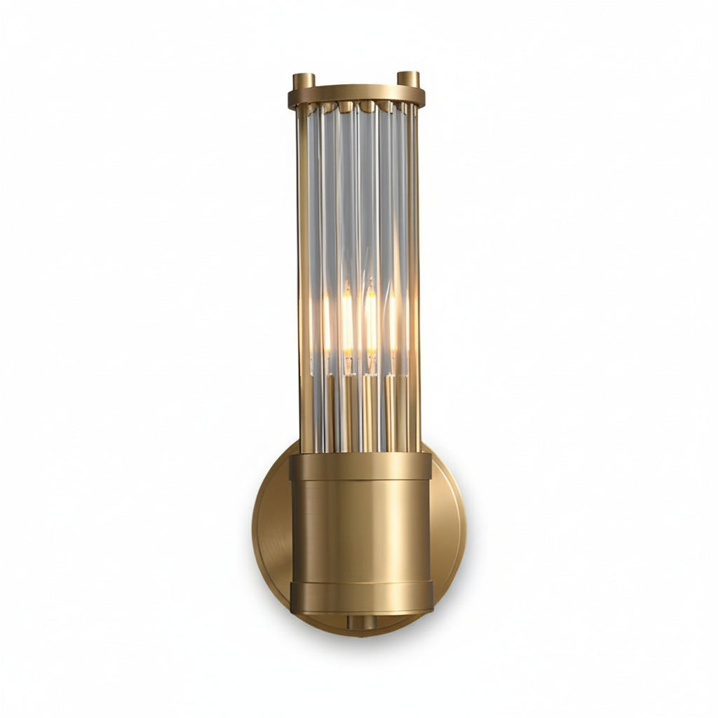 Fluted Glass Wall Sconce | Cylinder Gold Chrome E14 30-45cm / 12-18in - Modern Vanity Light